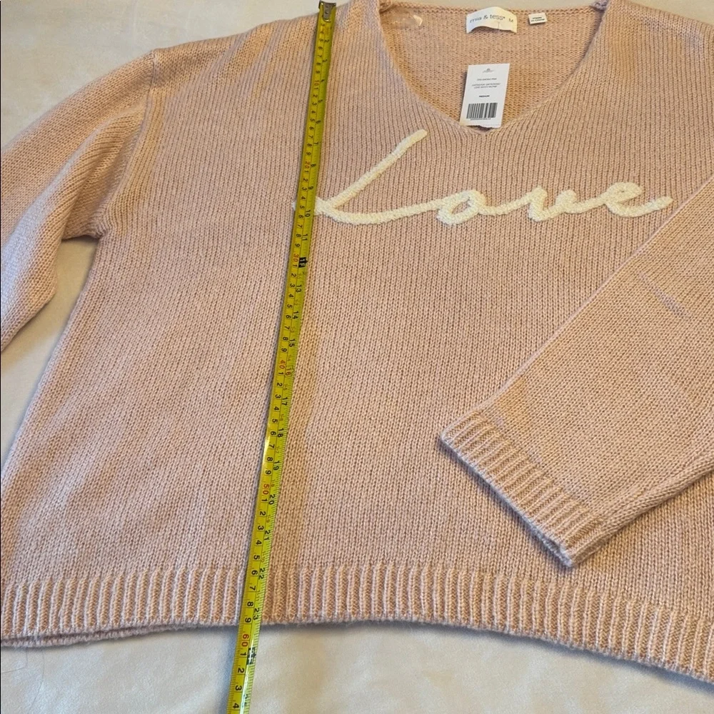 NWT! Mia & Tess Love V-Neck Sweater - Pink, sz M - Picture 4 of 7